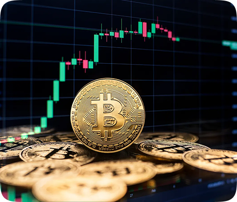 Bitcoin devant graphique de trading en hausse